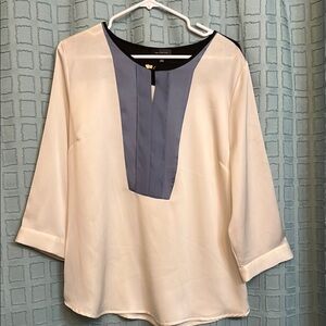 The Limited Cream and Tan Boxy Bib Collar Blouse